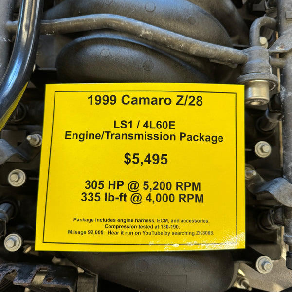 1999 Camaro Z/28 LS1 / 4L60E Transmission and Engine Swap Package, Stock #ZK8086